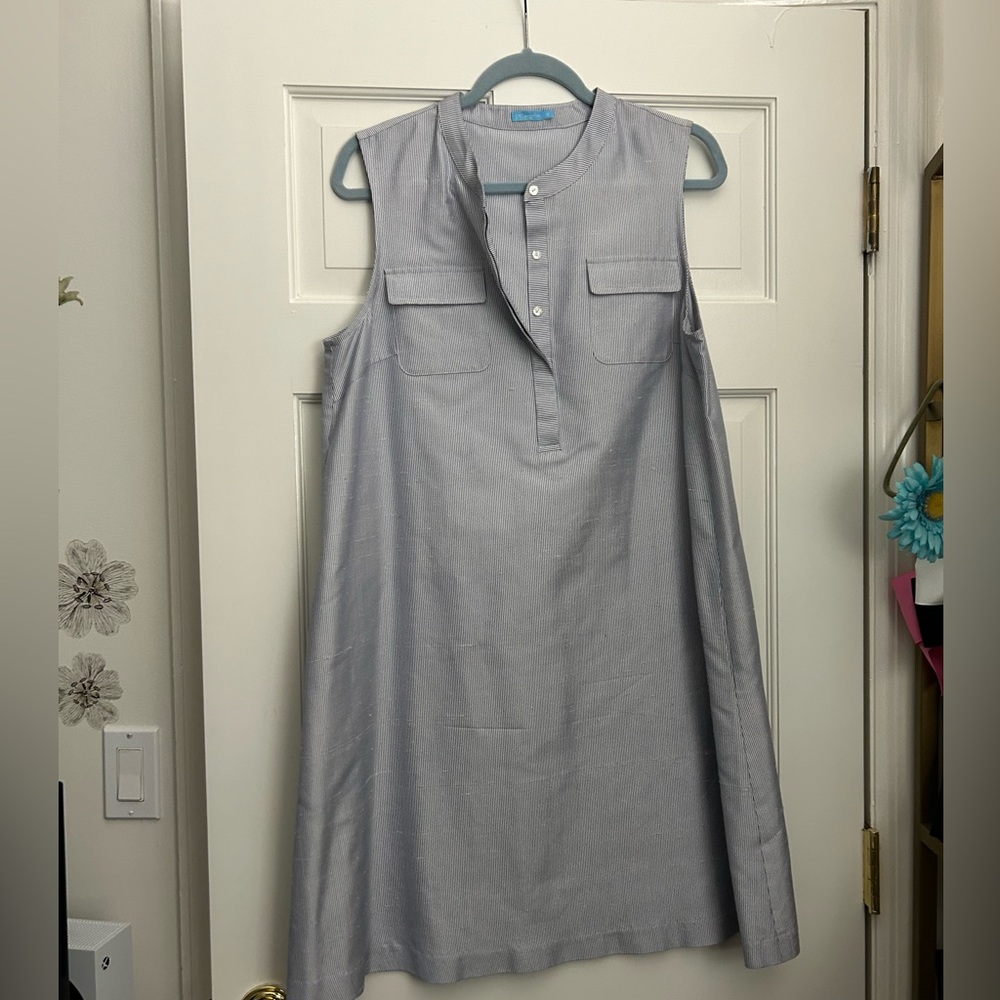 J. McLaughlin Pinstripe Sleeveless Silk Shift Dress